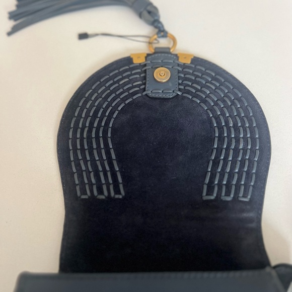 Chloe Marcie Crossbody Saddle Bag Midnight Blue Suede with tassel. - Picture 11 of 12